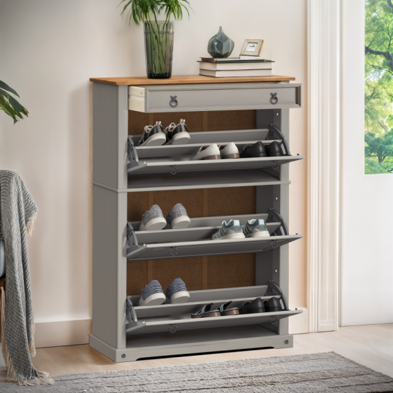Corona Grey Wax 1 Drawer 3 Shelf Shoe Chest Rack