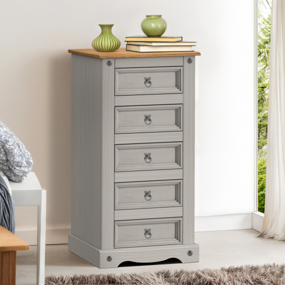 Corona Grey Wax 5 Drawer Narrow Chest