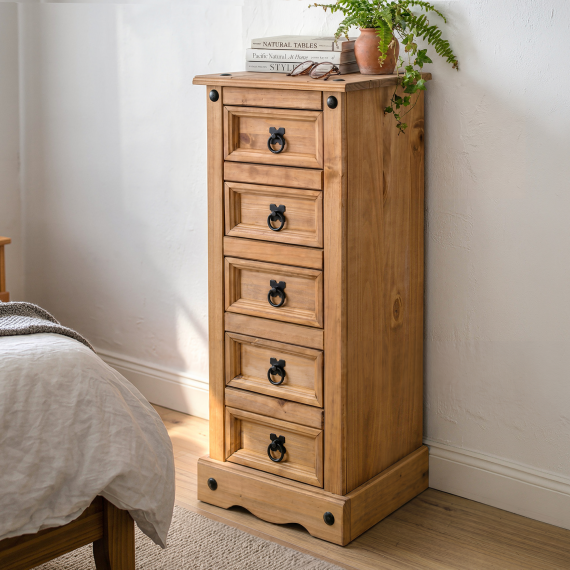 Corona Narrow 5 Drawer Bedside