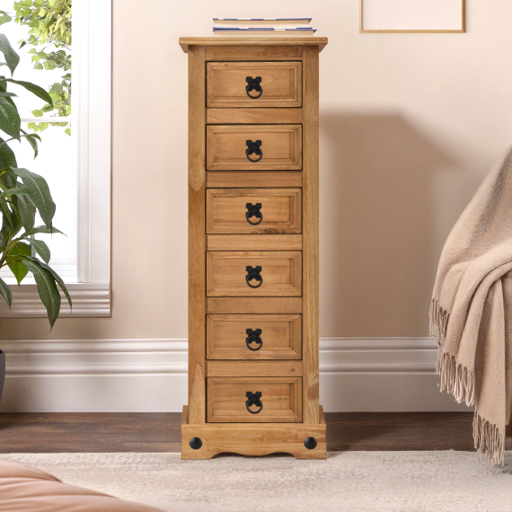 Corona Narrow 6 Drawer Bedside