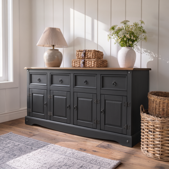 Corona Charcoal Wax 4 Door Sideboard