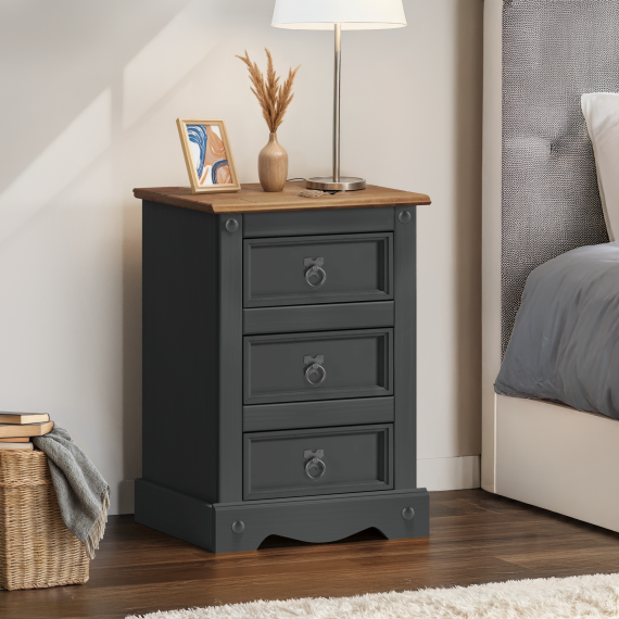 Corona Charcoal Medium 3 Drawer Bedside