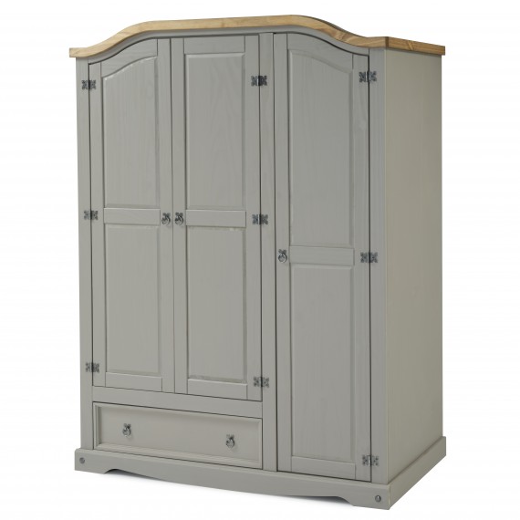 Corona Grey Wax 3 Door 1 Drawer Wardrobe