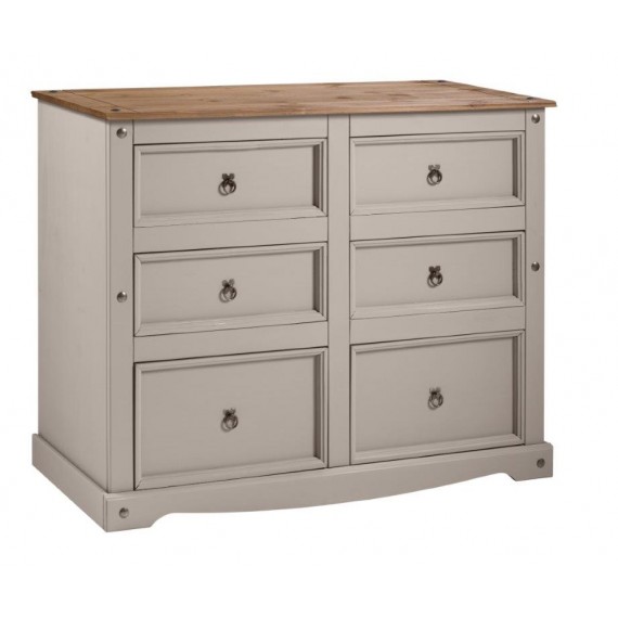 Corona Grey Wax 6 Drawer Wide Chest