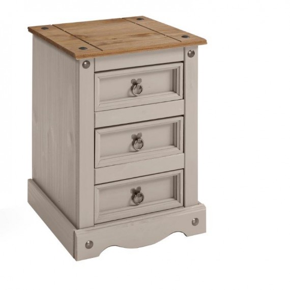 Corona Grey Wax Medium 3 Drawer Bedside