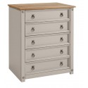 Corona Grey Wax Small 5 Drawer Chest