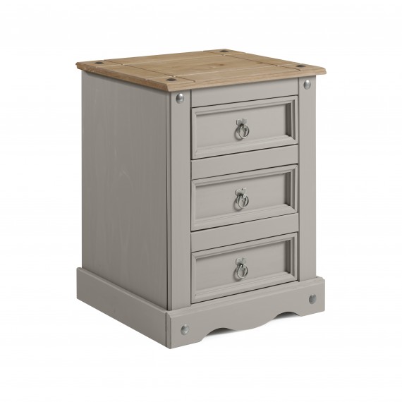 Corona Grey Wax 3 Drawer Bedside