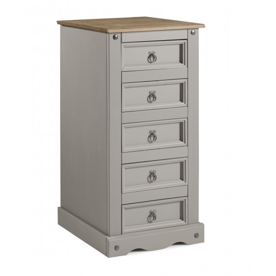 Corona Grey Wax 5 Drawer Narrow Chest