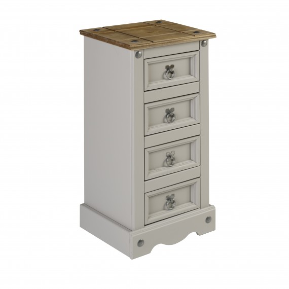 Corona Grey Wax 4 Drawer Narrow Bedside