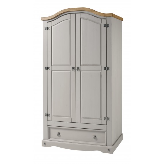 Corona Grey Wax 2 Door 1 Drawer Arch Top Wardrobe