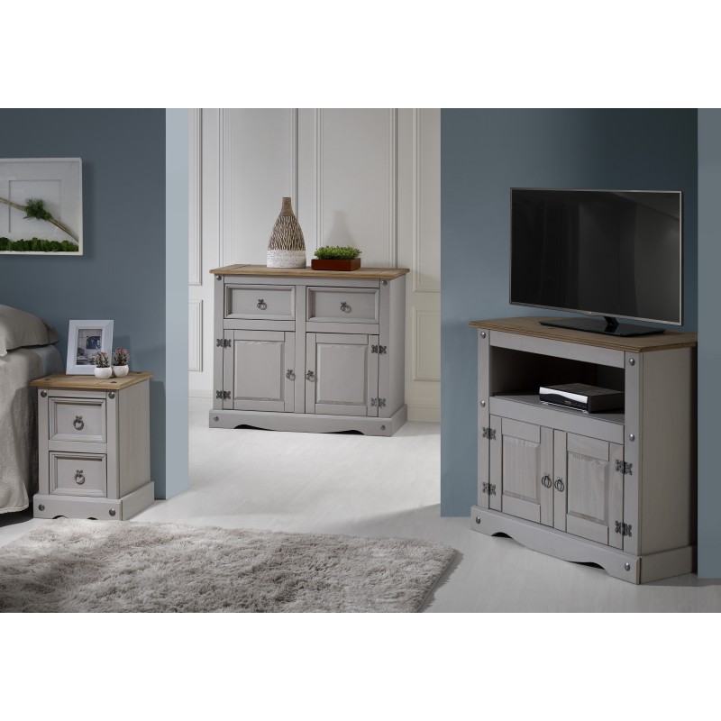 Corona Corona TV Unit Grey Wax 2 Door 1 Shelf Media Unit Solid Pine Mercers Furniture® 5060335867919 