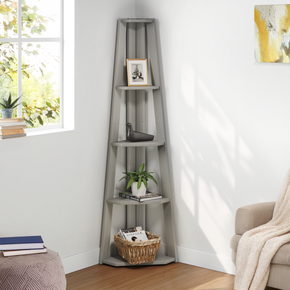 Corona Grey Wax Corner Ladder Bookcase