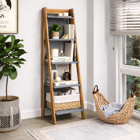 Corona Grey Wax Ladder Bookcase Corona Grey Wax Ladder Bookcase