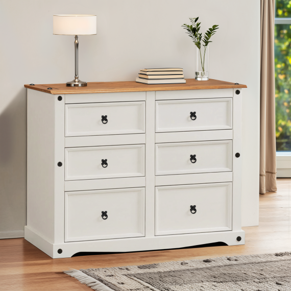 Corona White 6 Drawer Wide Chest