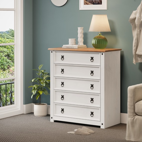 Corona White Small 5 Drawer Chest