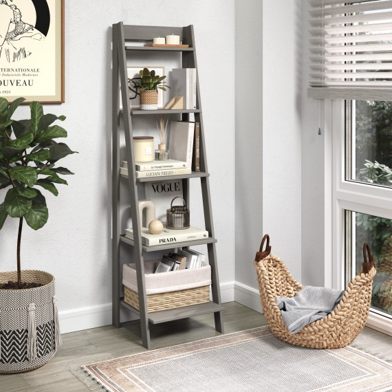 Scandian Grey Ladder Bookcase