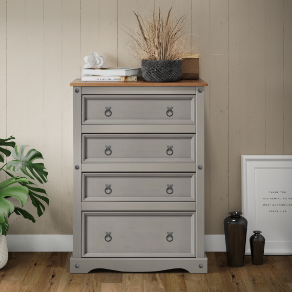Corona Grey Wax Compact 4 Drawer Chest Corona Grey Wax Compact 4 Drawer Chest