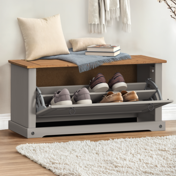 Corona Grey Wax 1 Shelf Shoe Rack Chest Bench