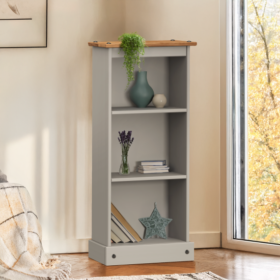 Corona Grey Wax Low Narrow Bookcase